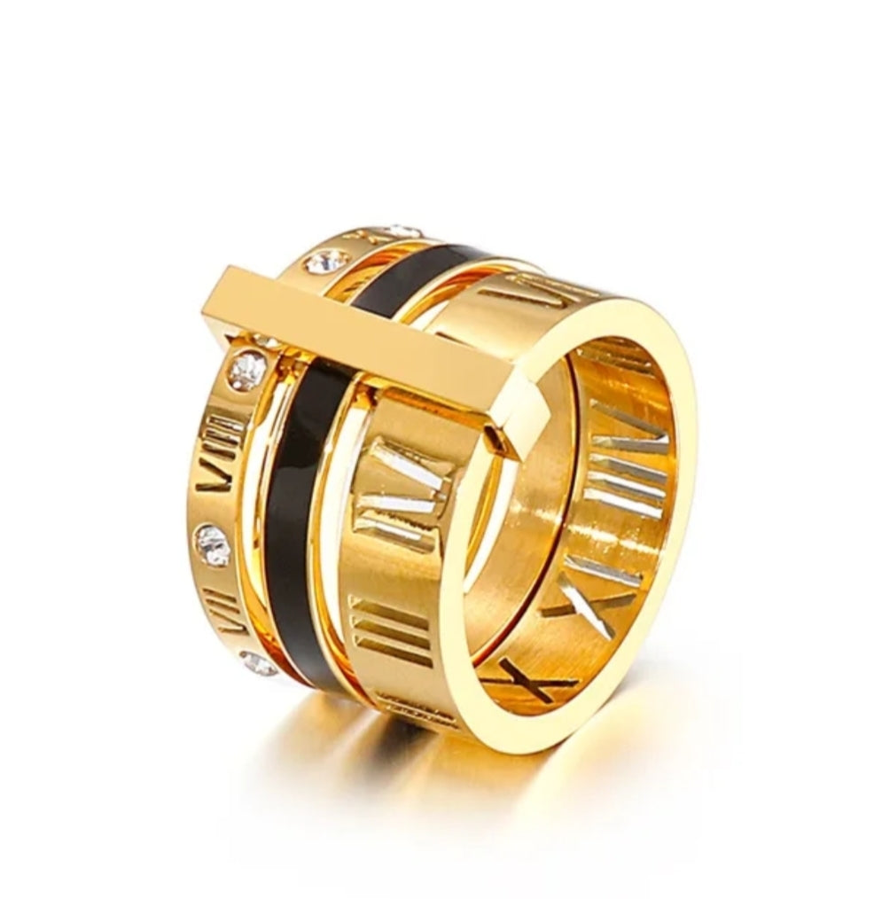 Three Layer Aster Ring - Gold Black