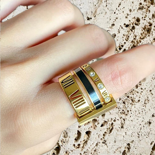 Three Layer Aster Ring - Gold Black