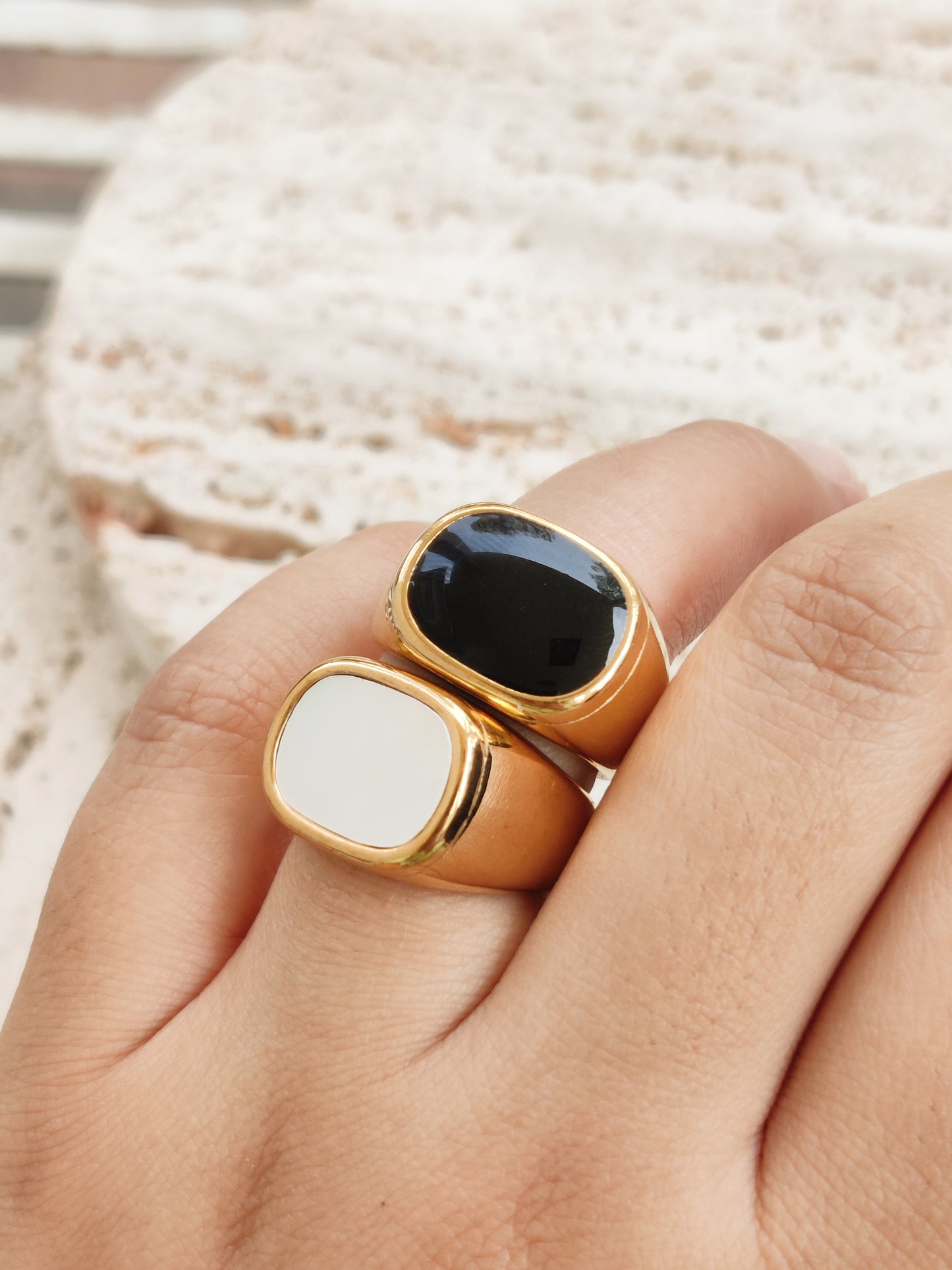 Modern Gold Ring Black Stone