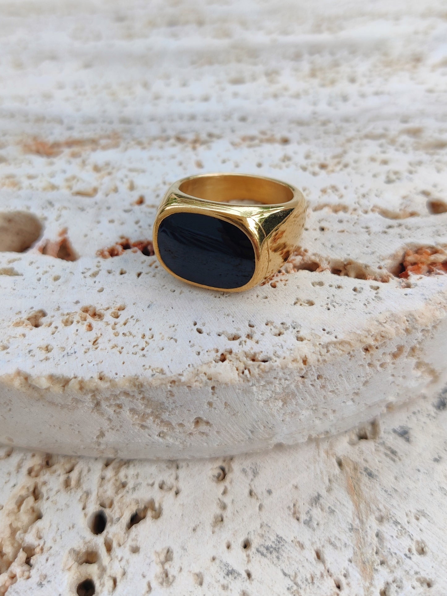 Modern Gold Ring Black Stone