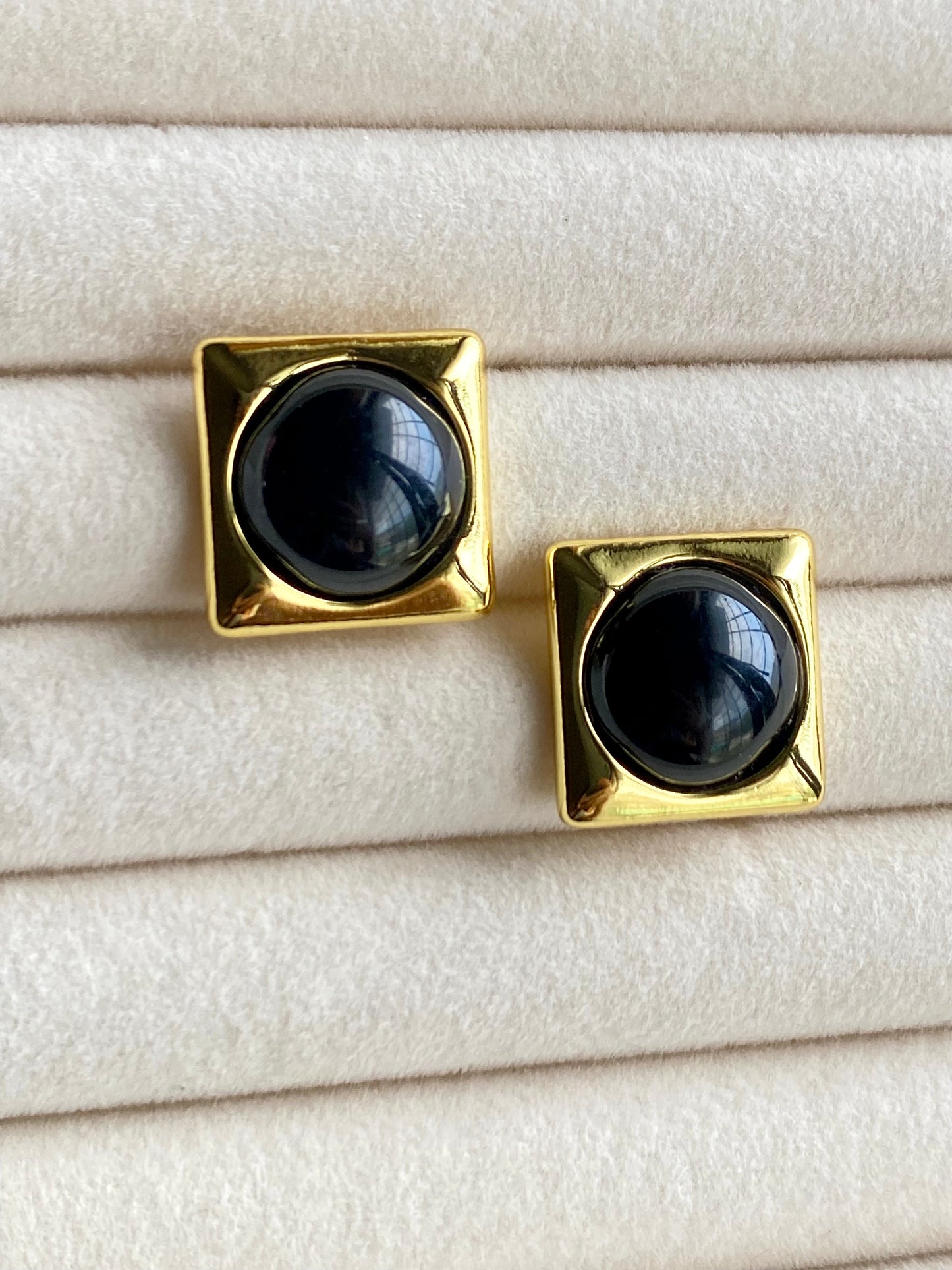 Chunky Black Stone Studs