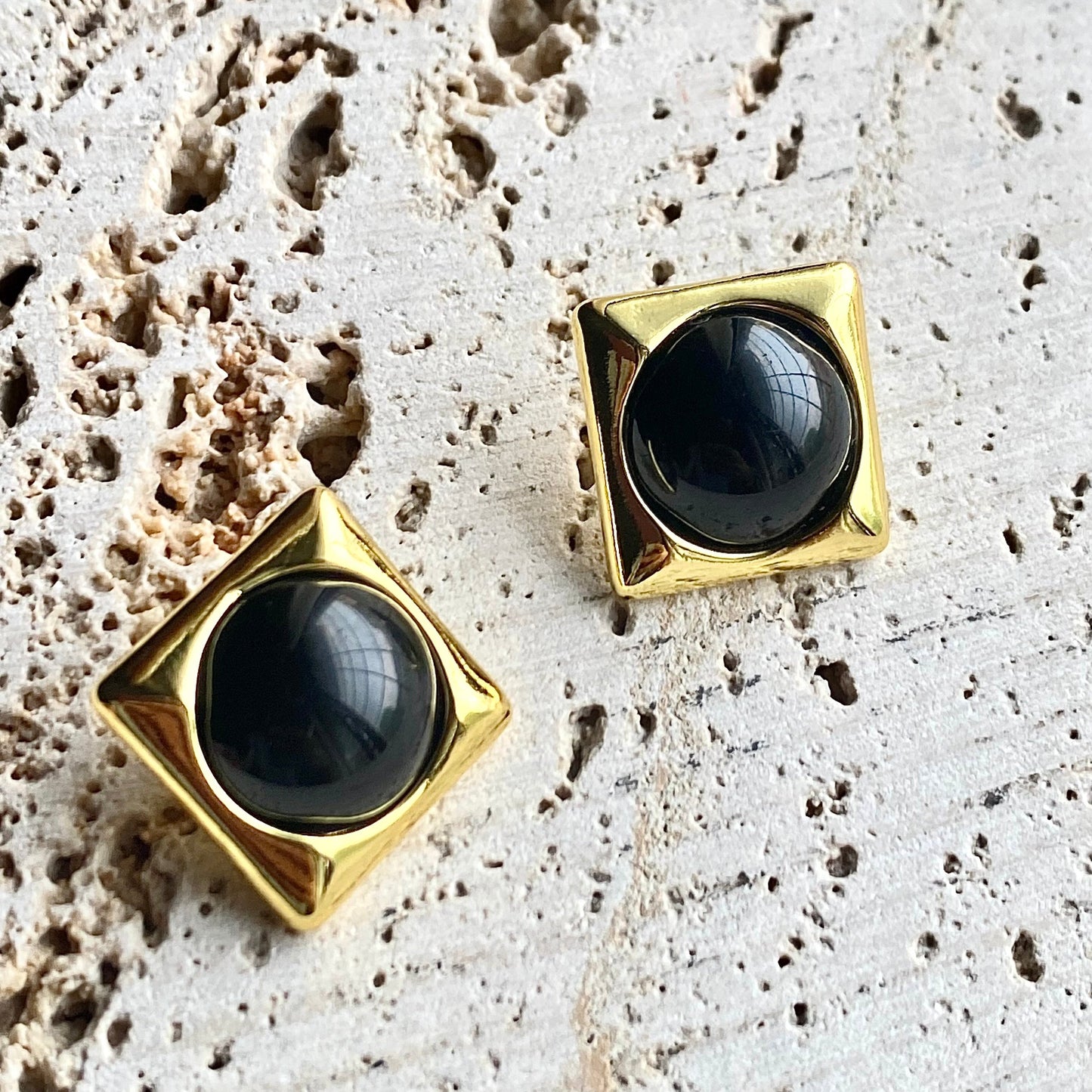 Chunky Black Stone Studs